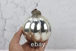 Vintage Christmas Decor Ornament Silver Mercury Glass German Pumpkin Shape Ball