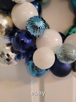 Vintage Christmas Ornaments 13 x 13 Wreath Blue Silver & White