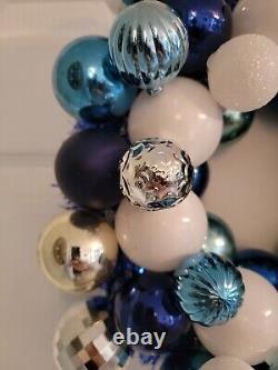 Vintage Christmas Ornaments 13 x 13 Wreath Blue Silver & White