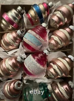 Vintage Christmas Ornaments Shiny Brite 2 1/2 Glass Barrel Pink Set of 12