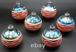 Vintage Christmas Shiny Brite Patriotic Red White Blue Stars Flag Ornaments Lot