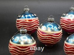 Vintage Christmas Shiny Brite Patriotic Red White Blue Stars Flag Ornaments Lot