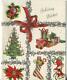 Vintage Christmas Tree Ornaments Stocking Bells Presents Silver Greeting Card