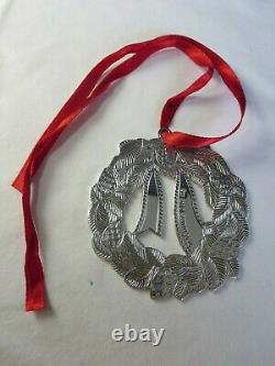 Vintage Circa 1988 Signed TIFFANY STERLING SILVER CHRISTMAS WREATH ORNAMENT
