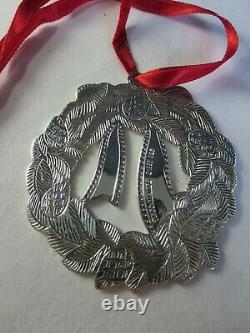 Vintage Circa 1988 Signed TIFFANY STERLING SILVER CHRISTMAS WREATH ORNAMENT