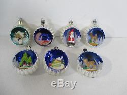Vintage Diorama Christmas Ornament Ball Silver Mercury Glass Italy Box Set of 7
