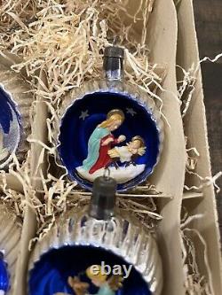 Vintage Diorama Ornaments Nativity Santa Italy Mercury Glass Christmas 50's