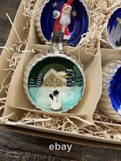 Vintage Diorama Ornaments Nativity Santa Italy Mercury Glass Christmas 50's