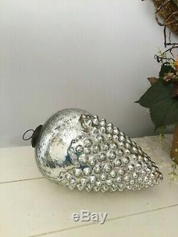 Vintage Giant Large Grape Cluster Silver Mercury Glass Christmas Kugel Ornament
