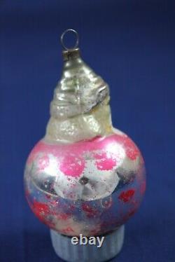 Vintage Glass Christmas Ornament SANTA ON A BALL German Figural Decoration Pink