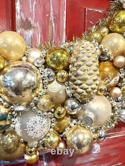 Vintage Handmade 28 Gold Silver Christmas Ornament Wreath Shiny Brite Mercury