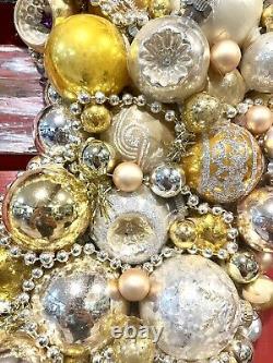Vintage Handmade 28 Gold Silver Christmas Ornament Wreath Shiny Brite Mercury