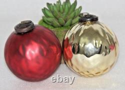 Vintage Look 2PC Red & Silver 4'' Glass Kugel Christmas Ornaments Round Shape