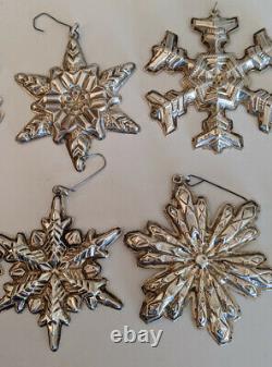 Vintage Lot 10 GORHAM STERLING SILVER Snowflake Christmas Ornaments 1970-78 bags