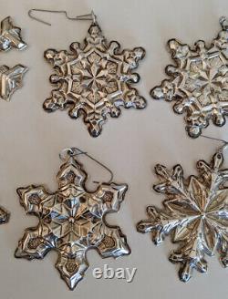 Vintage Lot 10 GORHAM STERLING SILVER Snowflake Christmas Ornaments 1970-78 bags