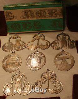 Vintage Lunt Silversmiths 8 Sterling Silver Christmas Ornaments 171grams+Pouches