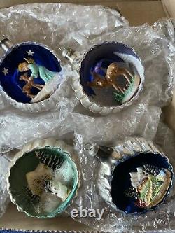 Vintage MERCURY GLASS 3D DIORAMA INDENT CHRISTMAS ORNAMENTS ITALY