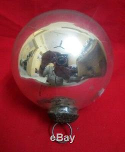 Vintage Old Bright Silver Glass Round Shape Big 5'' Kugel Christmas Ornament