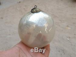 Vintage Old Original 4.25 Silver Glass Heavy Christmas Ornament Kugel Germany