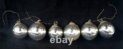 Vintage Original Brass & Glass Six Silver Christmas Ball Ornaments Germany 1940
