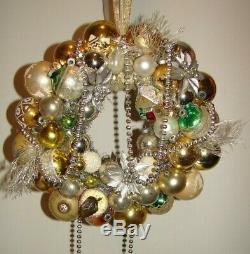 Vintage Ornament Christmas Wreath Holiday Kitsch Gold Silver