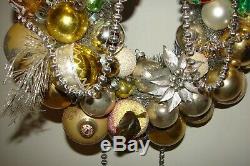 Vintage Ornament Christmas Wreath Holiday Kitsch Gold Silver