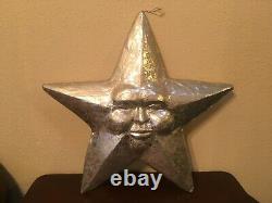 Vintage Paper Mache Star Sun Face Silver Huge 22 1/2 Wall Hanger Ornament