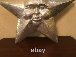 Vintage Paper Mache Star Sun Face Silver Huge 22 1/2 Wall Hanger Ornament