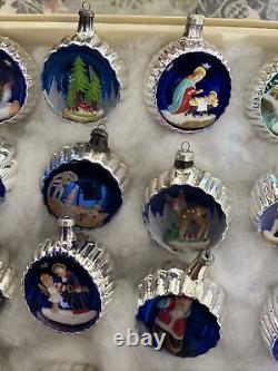 Vintage Rare Set of 16 Diorama Ornaments in Made In Italy 2-1/4