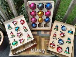 Vintage Shiny Brite (30) Ornaments Striped Bells Green Red Silver Glitter glass