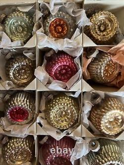 Vintage Shiny Brite Glass Bumpy Double Indent Ornaments With Box(#1)