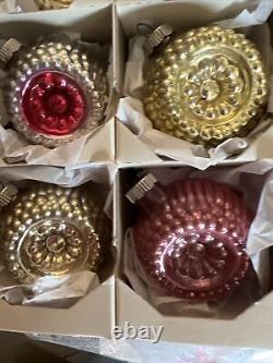 Vintage Shiny Brite Glass Bumpy Double Indent Ornaments With Box(#1)