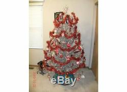 Vintage Silver Christmas Tree 6 Ft with 94 Branches Ornaments and color wheel