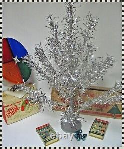 Vintage Silver Christmas Tree Master Craft 3' + Color Wheel + Ornaments + Boxes
