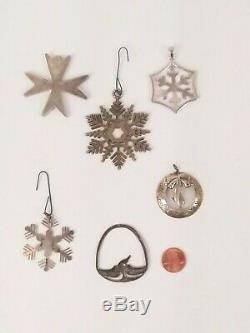 Vintage Sterling Silver Christmas Ornament LOT of 6 SNOWFLAKE CROSS BOW
