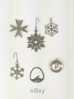 Vintage Sterling Silver Christmas Ornament LOT of 6 SNOWFLAKE CROSS BOW