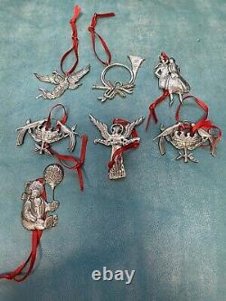 Vintage Sterling Silver French Horn Christmas Ornament by Hand & Hammer Lot Of 7