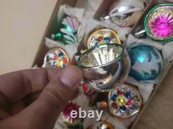 Vintage lot 12 Silver Glass Christmas Ornaments, Mixed, Indents, Mica Germany NIB