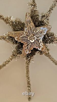 Vintage mid century tinsel starburst ornament 8 in. Whimsy classic shiny retro