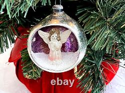 Vtg 6 Mercury Glass Diorama Xmas Ornaments Celluloid Santa Angels Stag Church