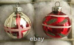 Vtg Christmas Ornaments Blown Mercury Glass Painted & Mica East German Box of 12