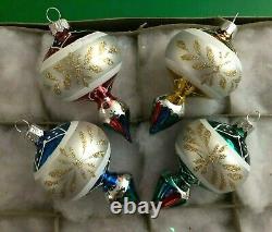 Vtg Painted Finial Ball & Indented Finial Ball Glittered Xmas Ornaments set of 8