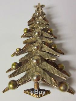 Vtg Signed ART Christmas Tree Silver Gold Tone Ornaments Pin Brooch Hard to Find