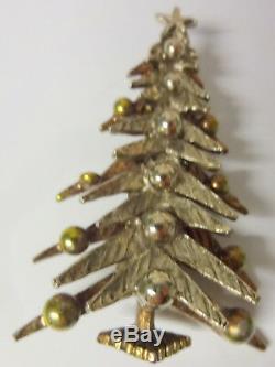 Vtg Signed ART Christmas Tree Silver Gold Tone Ornaments Pin Brooch Hard to Find