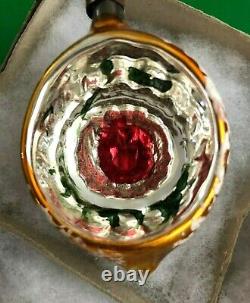 Vtg Xmas Ornaments Silver Mercury Glass Indent Reflectors GERMAN 1940s Box 12