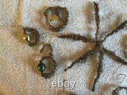WOW! 12 Antique VINTAGE GERMAN TINSEL STAR ORNAMENT WIRE Feather Tree Heart Bulb