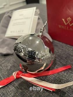 Wallace 2015 Candy Canes & Mistletoe Sleigh Bell Silverplate Christmas Ornament