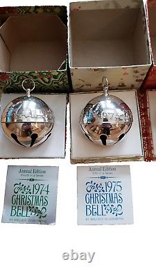 Wallace Silversmiths Bell Ornament Lot of 8 VTG 1974 75 77 78 79 80 81 82 Cards