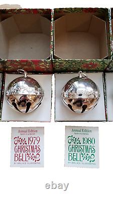 Wallace Silversmiths Bell Ornament Lot of 8 VTG 1974 75 77 78 79 80 81 82 Cards