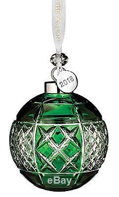 Waterford Crystal Emerald Christmas Ball Ornament with 2018 Silver Hang Tag